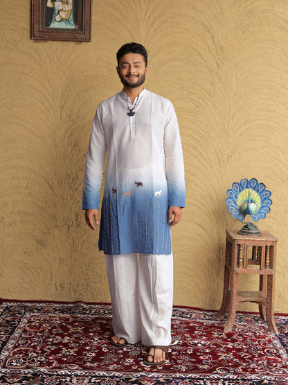Blue Ombre Ethnic Motif Printed Kurta