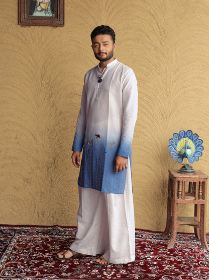 Blue Ombre Ethnic Motif Printed Kurta