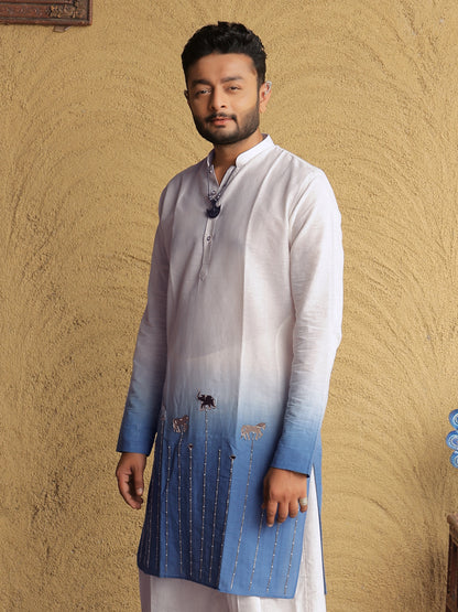 Blue Ombre Ethnic Motif Printed Kurta