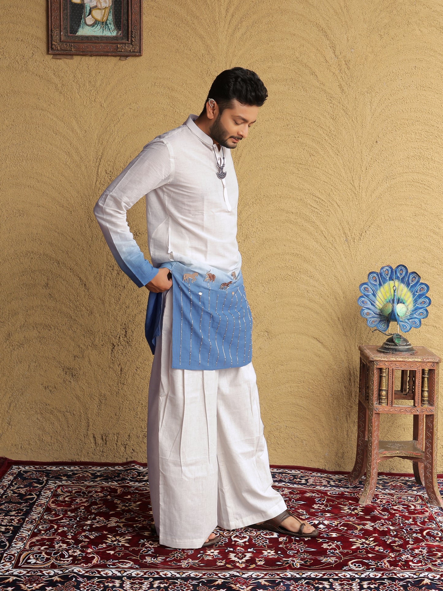 Blue Ombre Ethnic Motif Printed Kurta