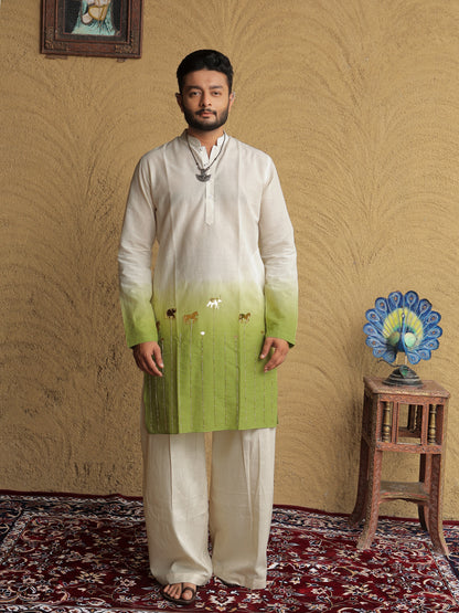 Green Ombre Ethnic Motif Printed Kurta