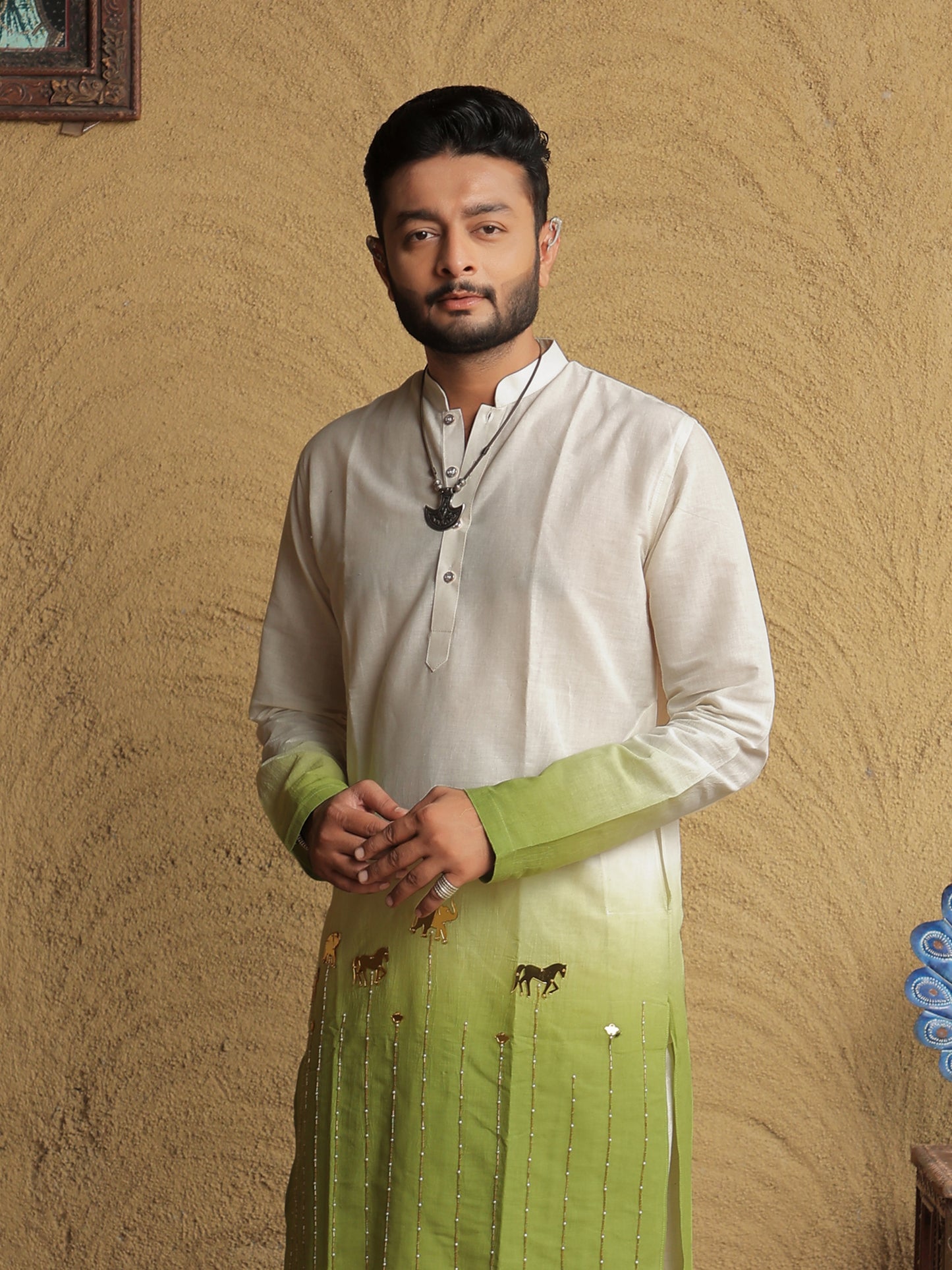 Green Ombre Ethnic Motif Printed Kurta