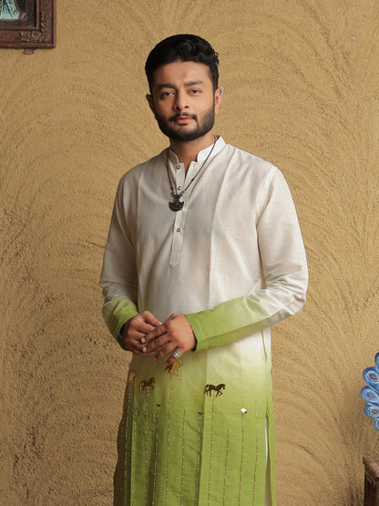Green Ombre Ethnic Motif Printed Kurta