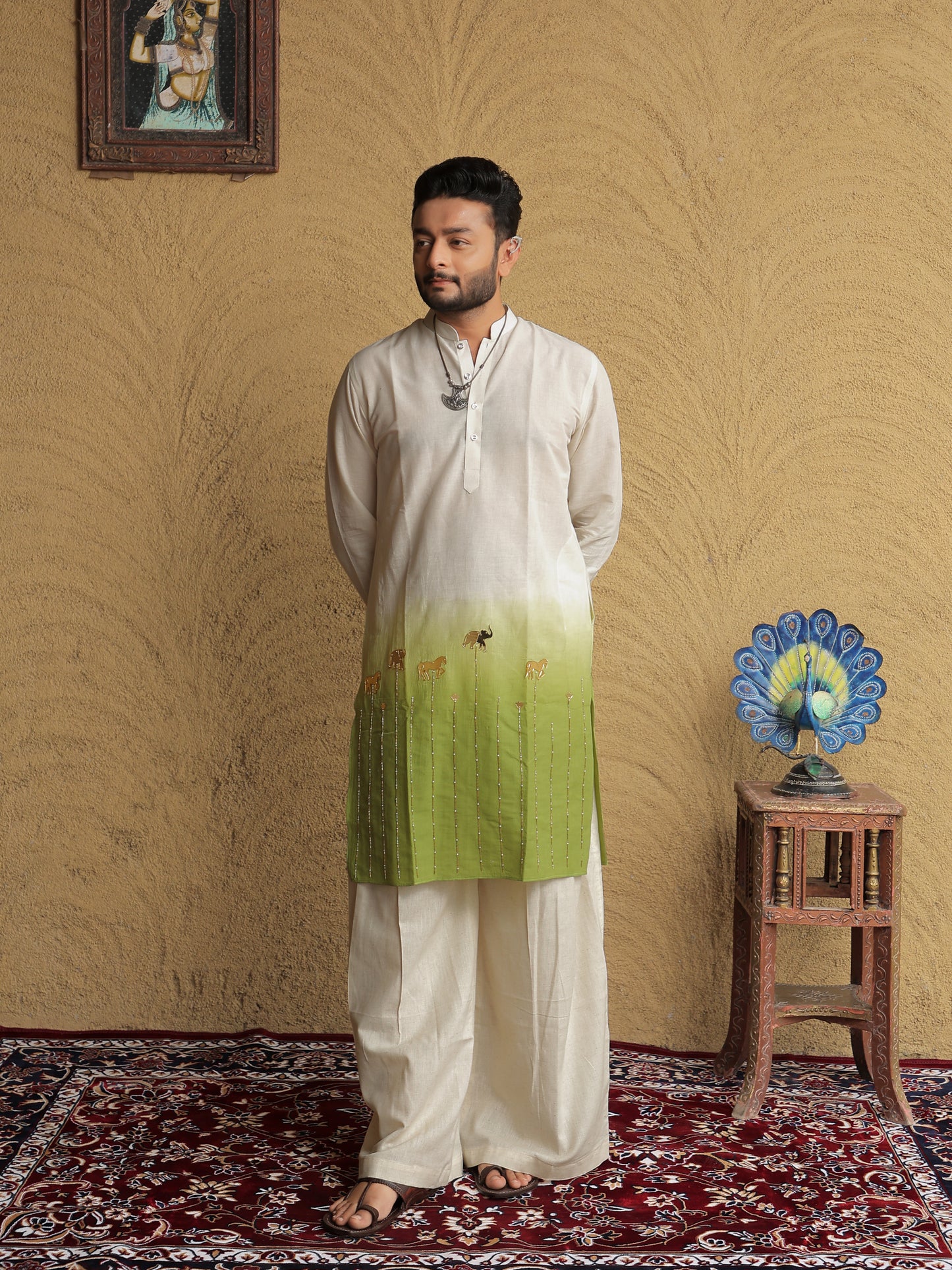 Green Ombre Ethnic Motif Printed Kurta