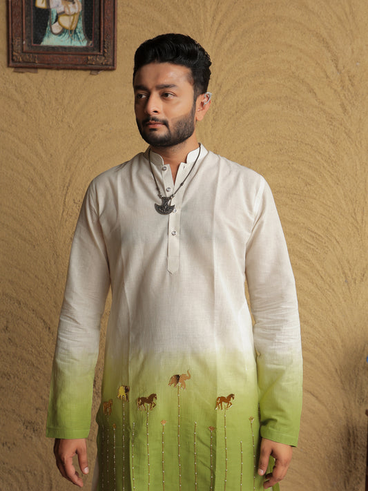 Green Ombre Ethnic Motif Printed Kurta
