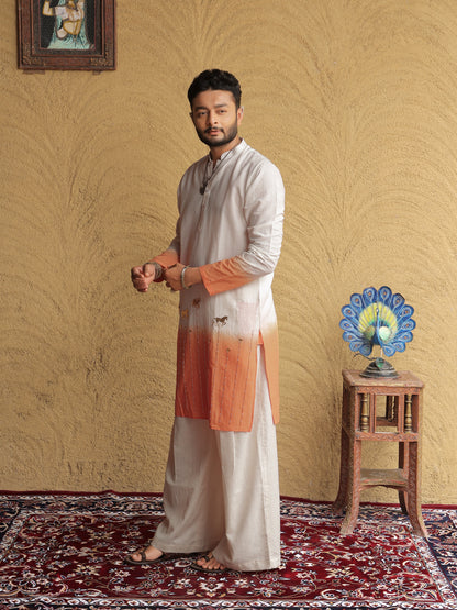 Orange Ombre Ethnic Motif Printed Kurta