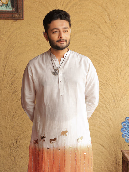 Orange Ombre Ethnic Motif Printed Kurta