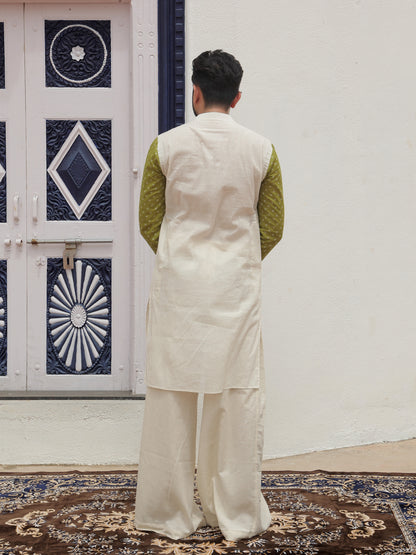 Green Printed Jacket Kurta with Tassel Detailing