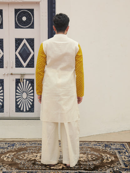Yellow Printed Jacket Kurta with Tassel Detailing