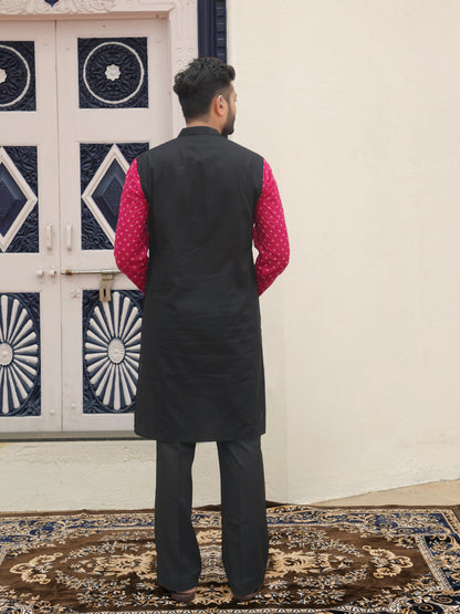 Pink Printed Jacket Kurta with Tassel Detailing