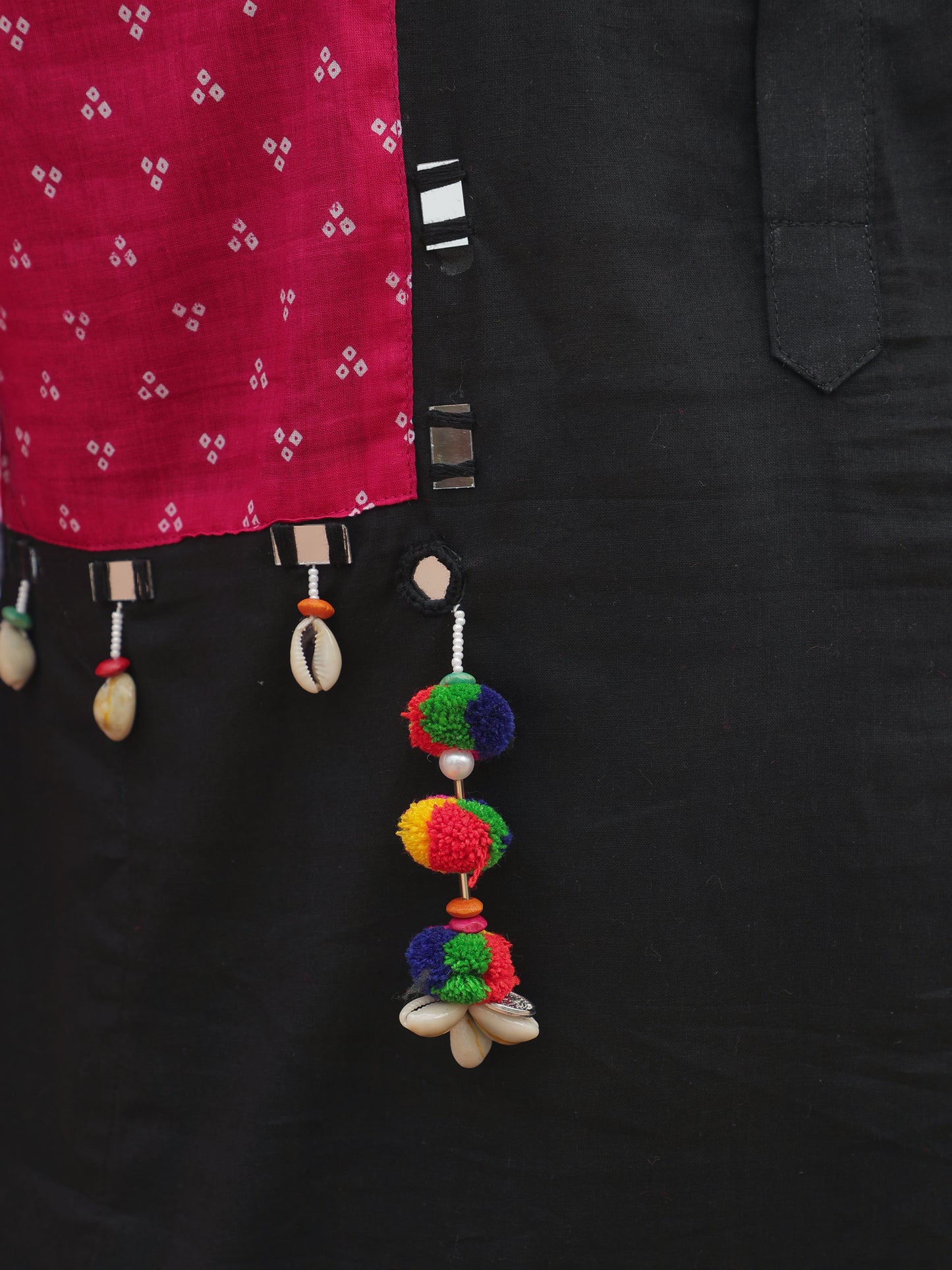 Pink Printed Jacket Kurta with Tassel Detailing