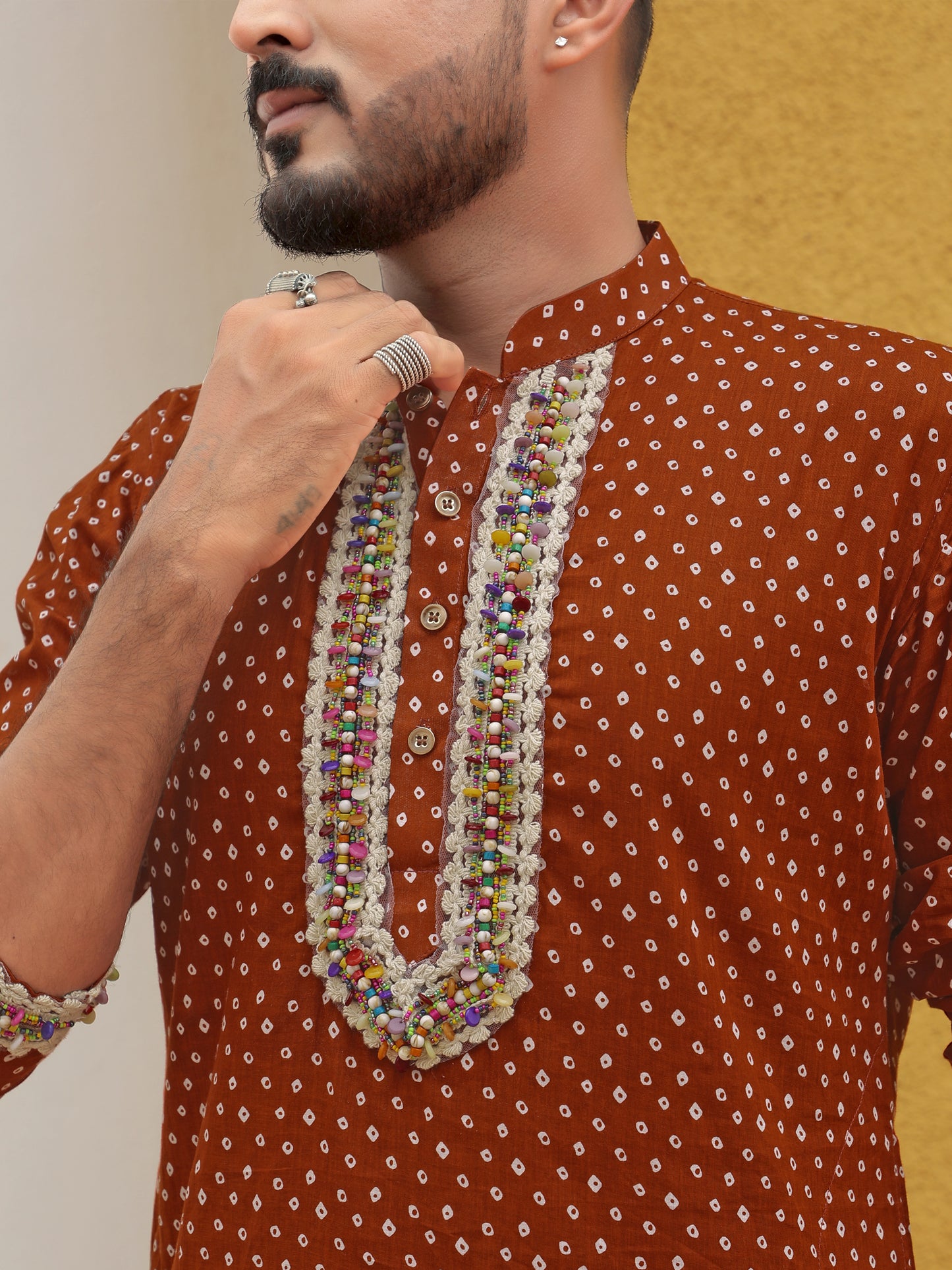 Brown Embroidered All-over Printed Kurta