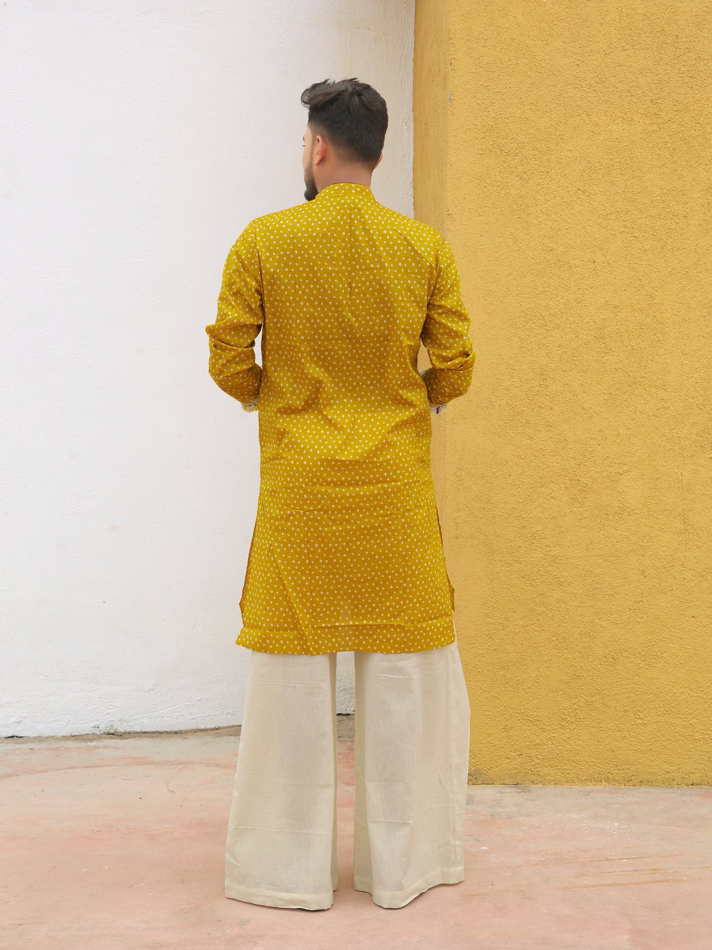 Yellow Embroidered All-over Printed Kurta