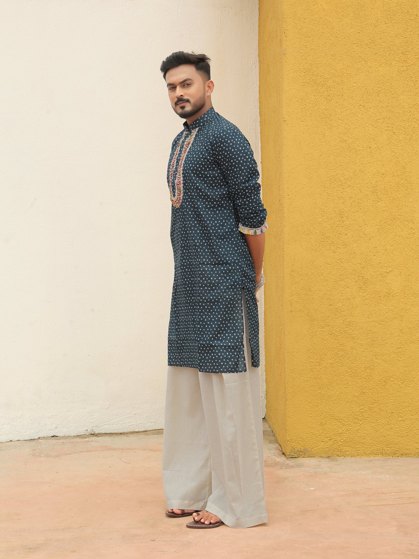 Blue Embroidered All-over Printed Kurta