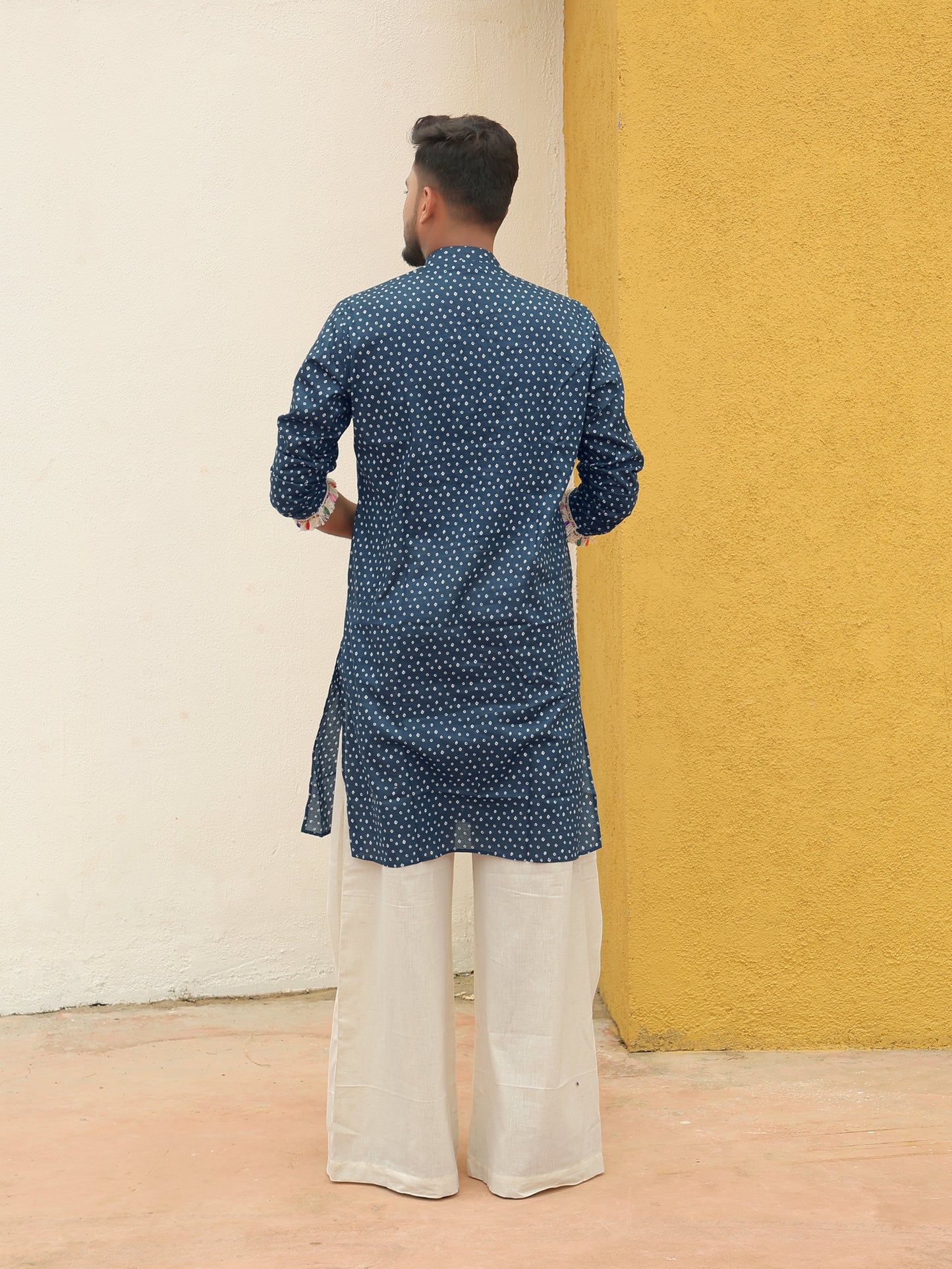 Blue Embroidered All-over Printed Kurta