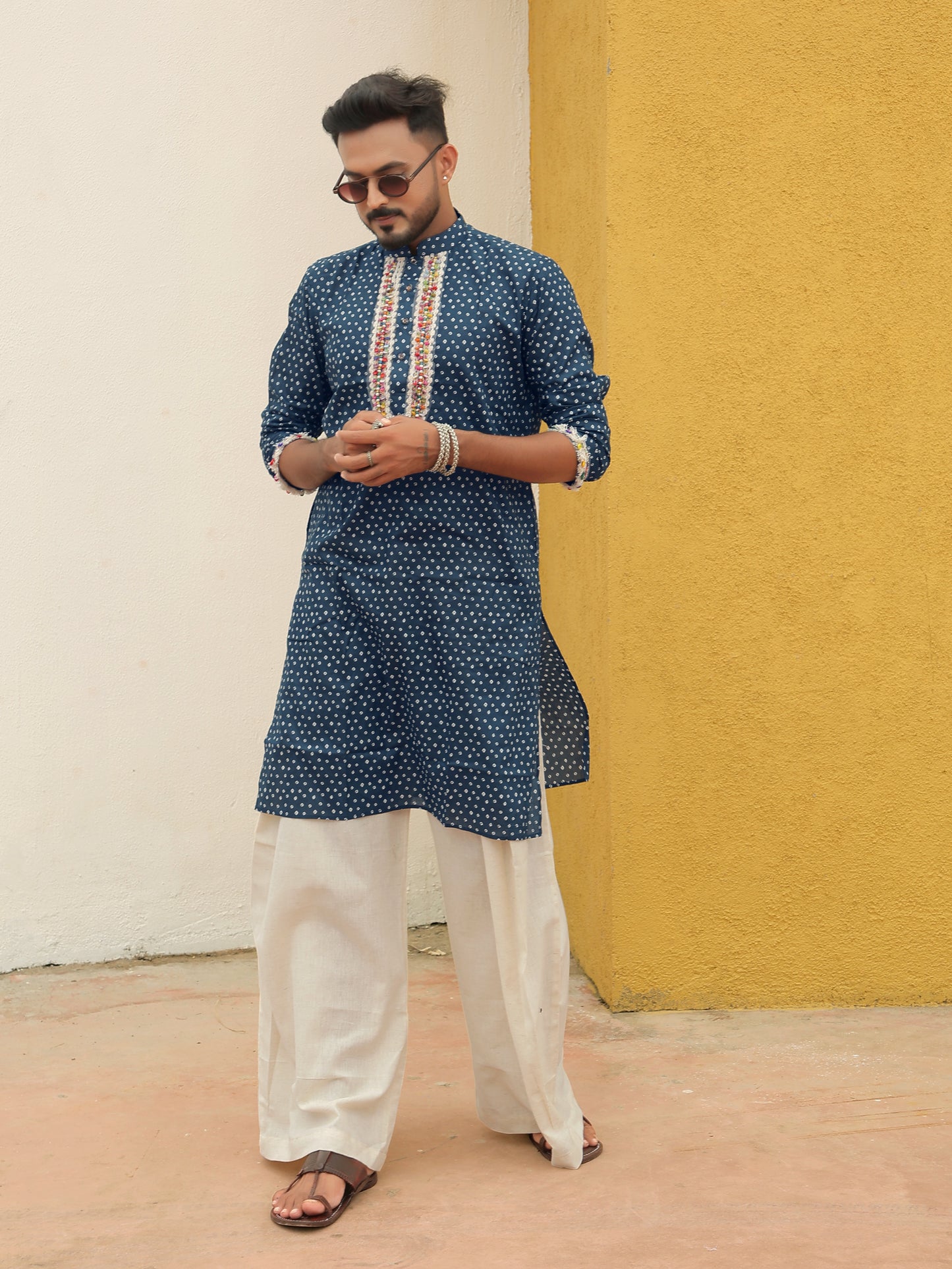 Blue Embroidered All-over Printed Kurta