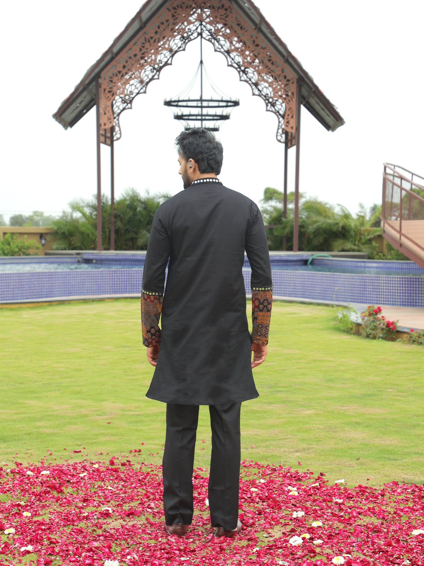 Black Multi-Color Patchwork Ethnic Print Kurta