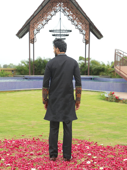 Black Multi-Color Patchwork Ethnic Print Kurta