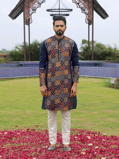 Blue Multi-Color Patchwork Ethnic Print Kurta