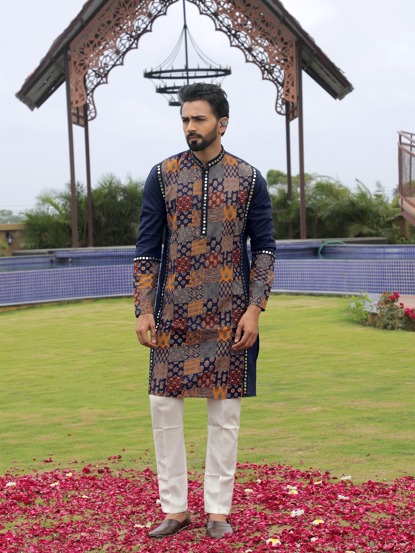 Blue Multi-Color Patchwork Ethnic Print Kurta