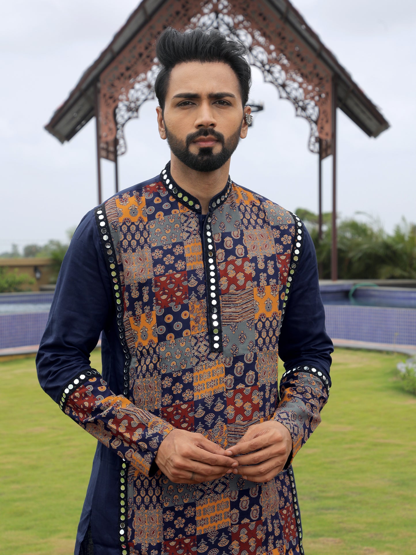 Blue Multi-Color Patchwork Ethnic Print Kurta