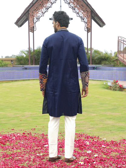 Blue Multi-Color Patchwork Ethnic Print Kurta