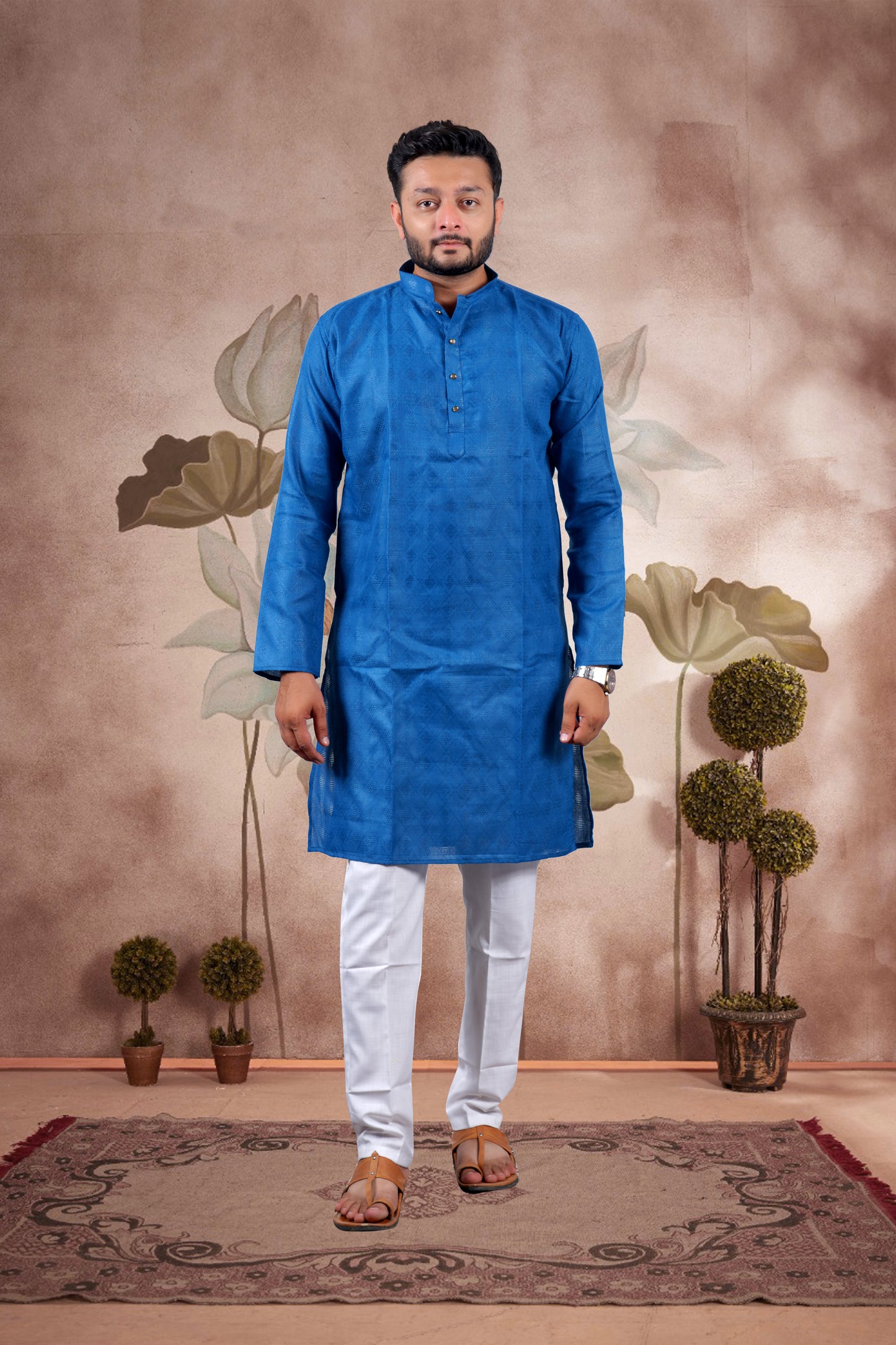 Royal Blue Solid Cotton Kurta