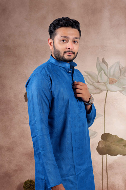 Royal Blue Solid Cotton Kurta