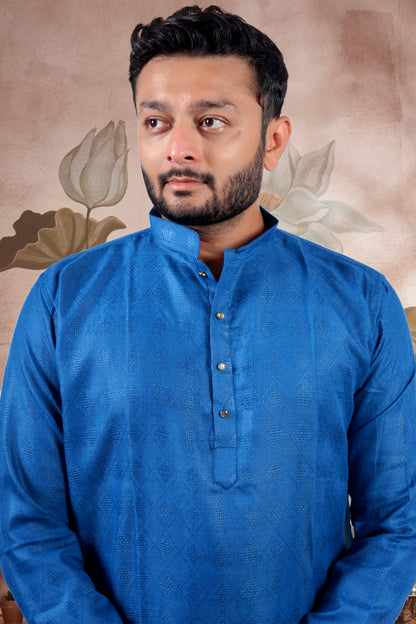 Royal Blue Solid Cotton Kurta