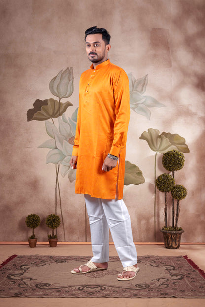 Orange Solid Cotton Kurta