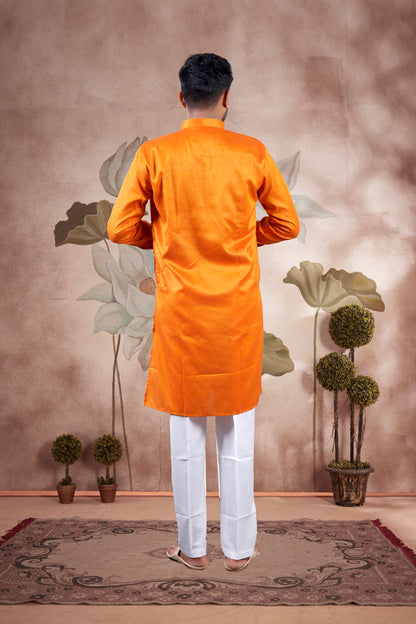 Orange Solid Cotton Kurta