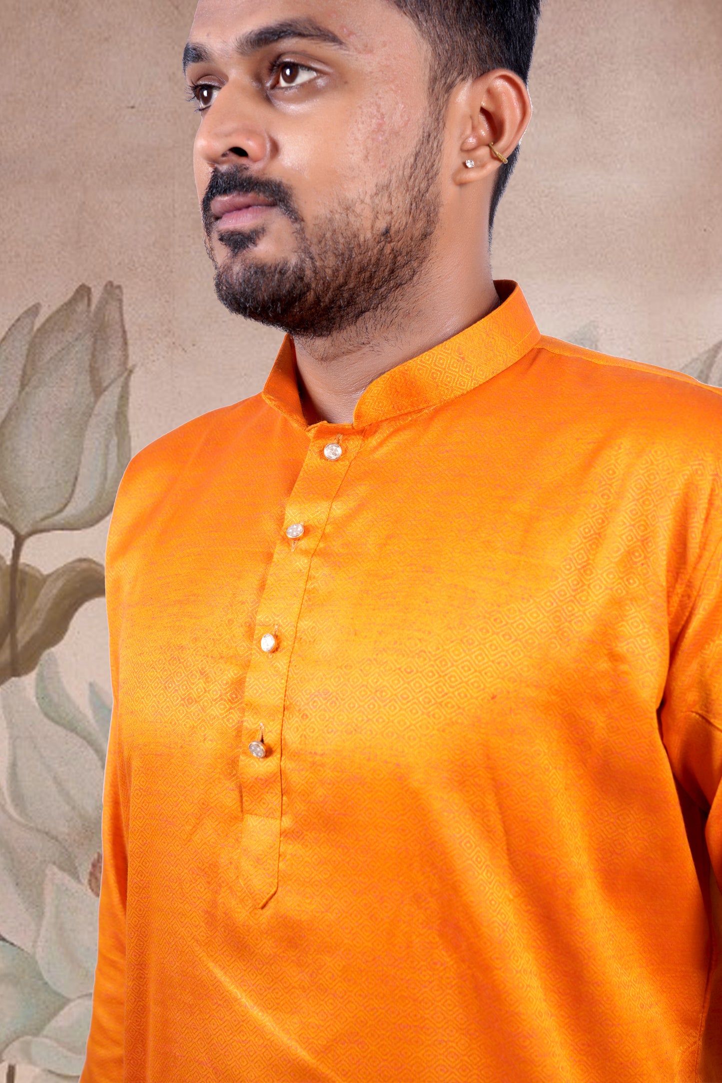 Orange Solid Cotton Kurta