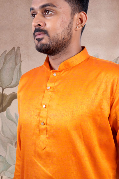Orange Solid Cotton Kurta