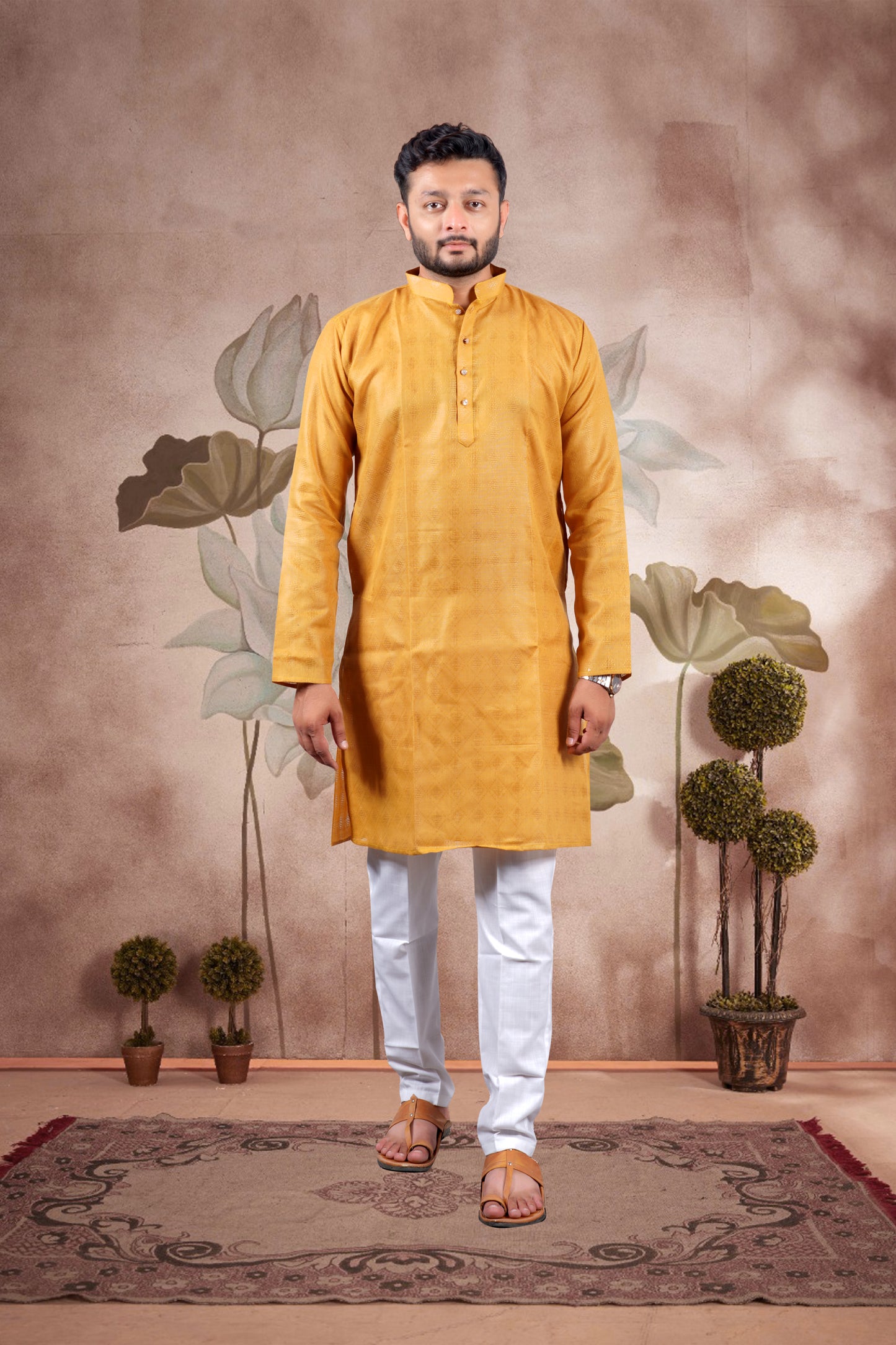 Mustard Solid Cotton Kurta