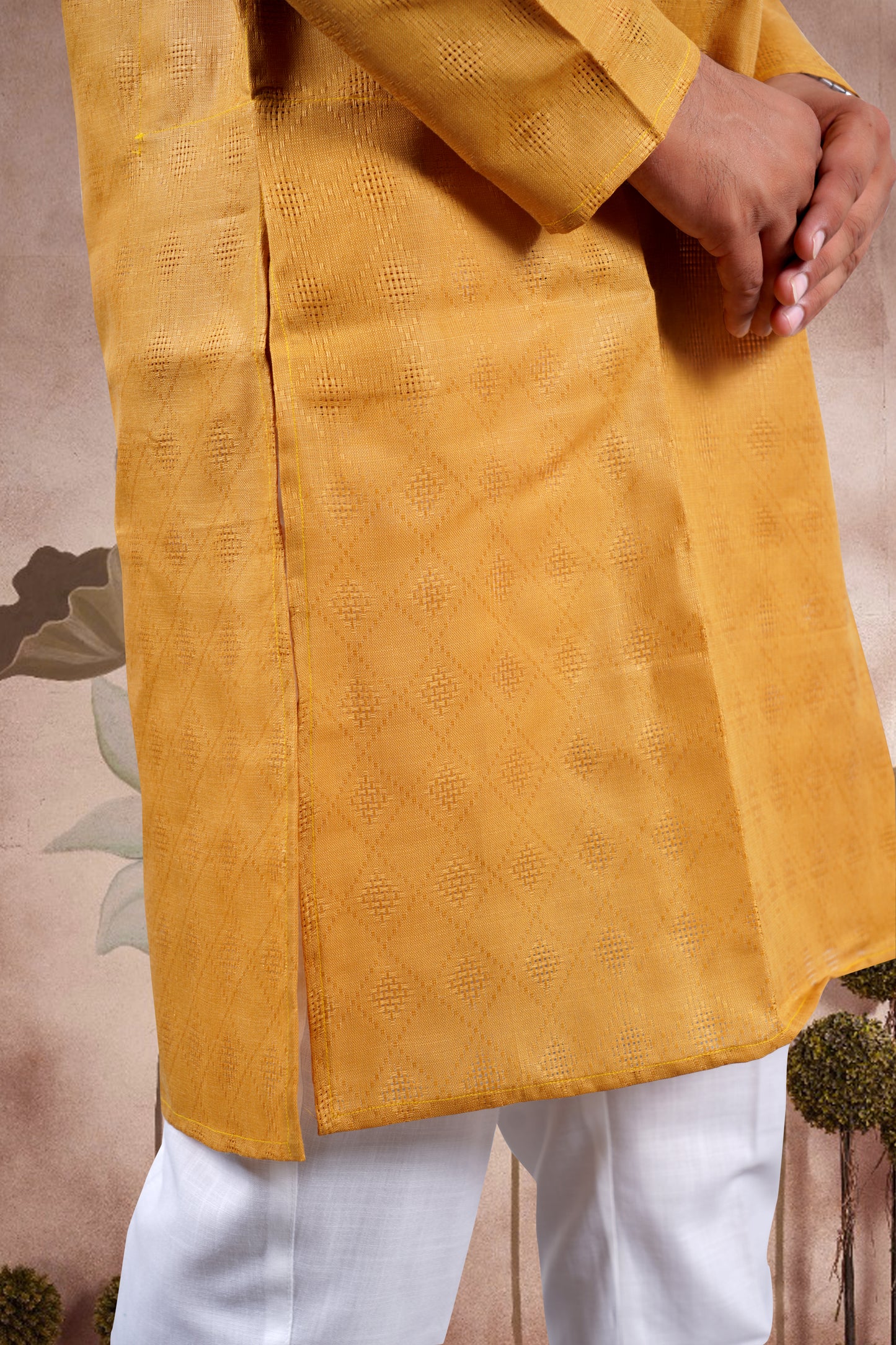 Mustard Solid Cotton Kurta