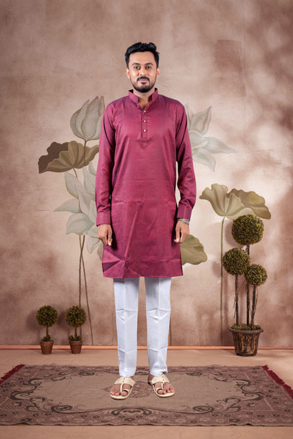 Maroon Solid Cotton Kurta