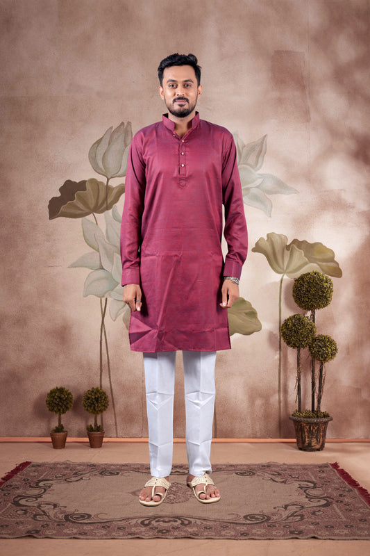 Maroon Solid Cotton Kurta