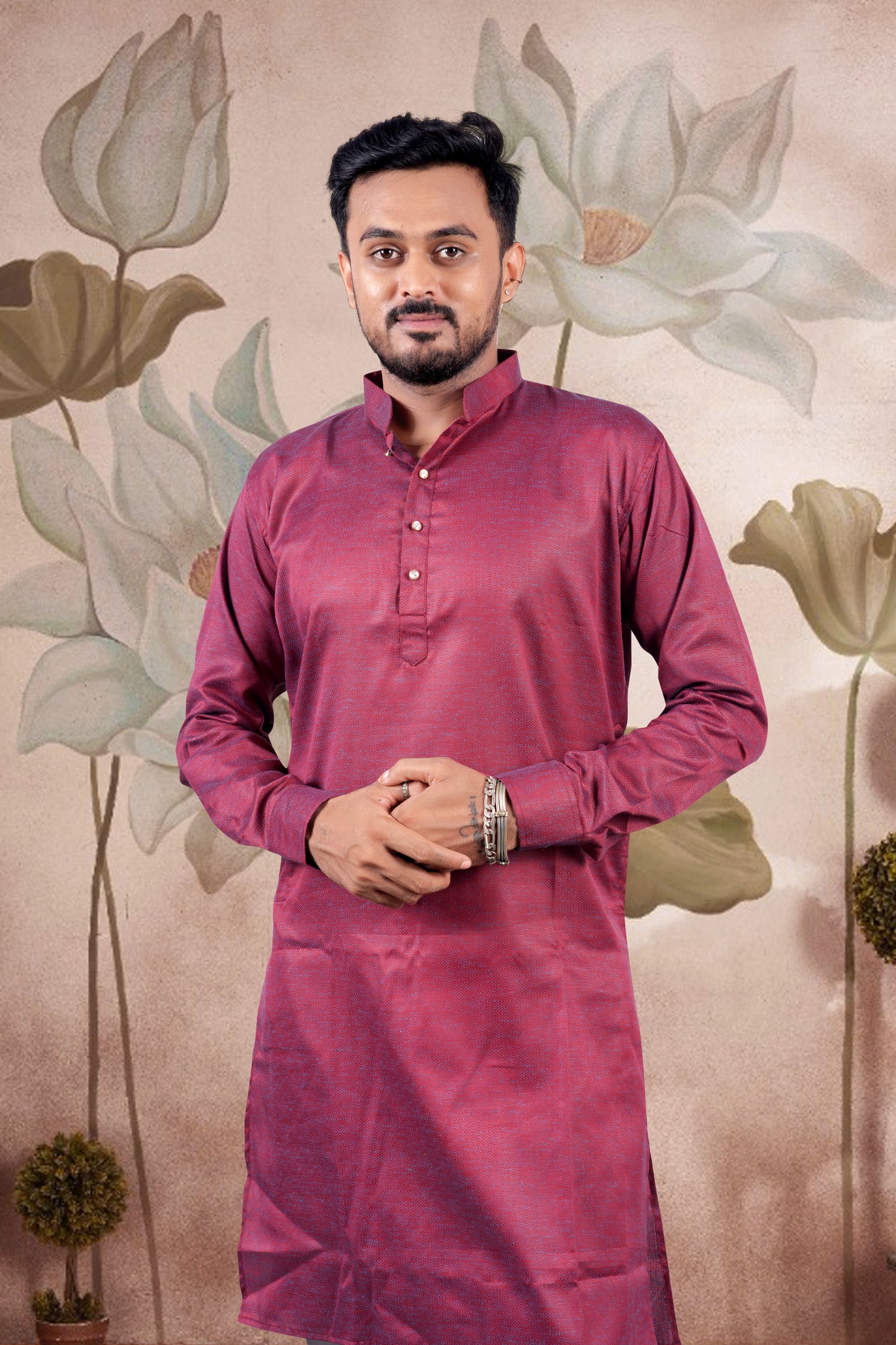 Maroon Solid Cotton Kurta