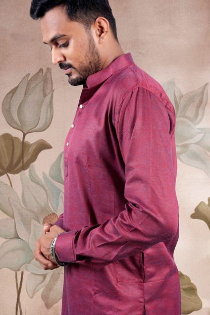 Maroon Solid Cotton Kurta