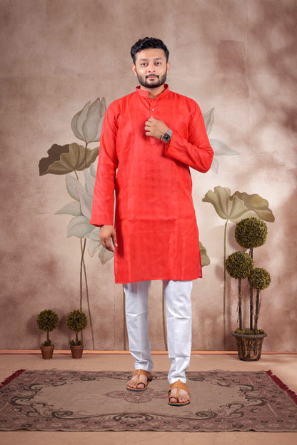 Red Solid Cotton Kurta