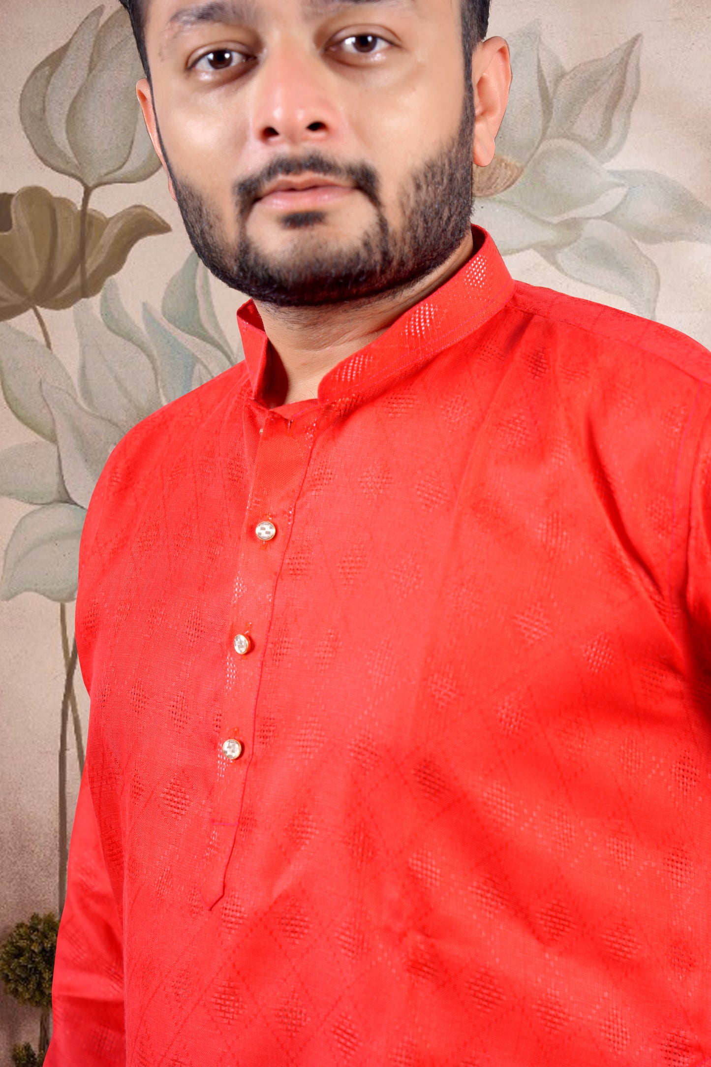 Red Solid Cotton Kurta