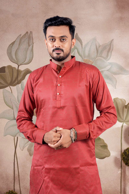 Red Solid Cotton Kurta