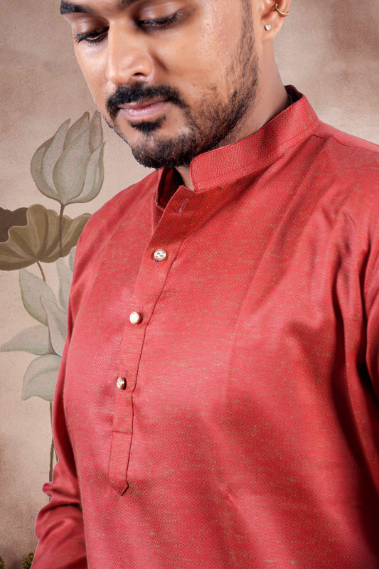 Red Solid Cotton Kurta