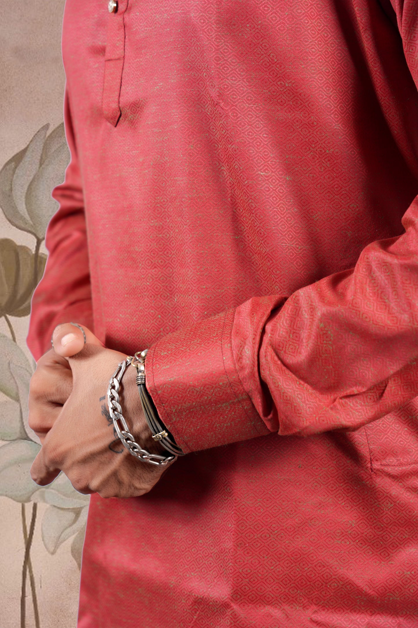 Red Solid Cotton Kurta