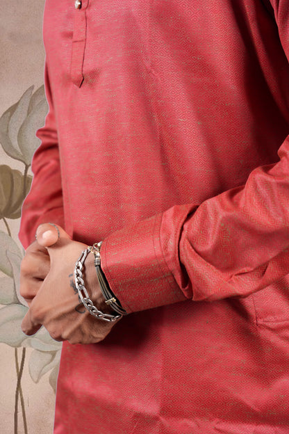 Red Solid Cotton Kurta