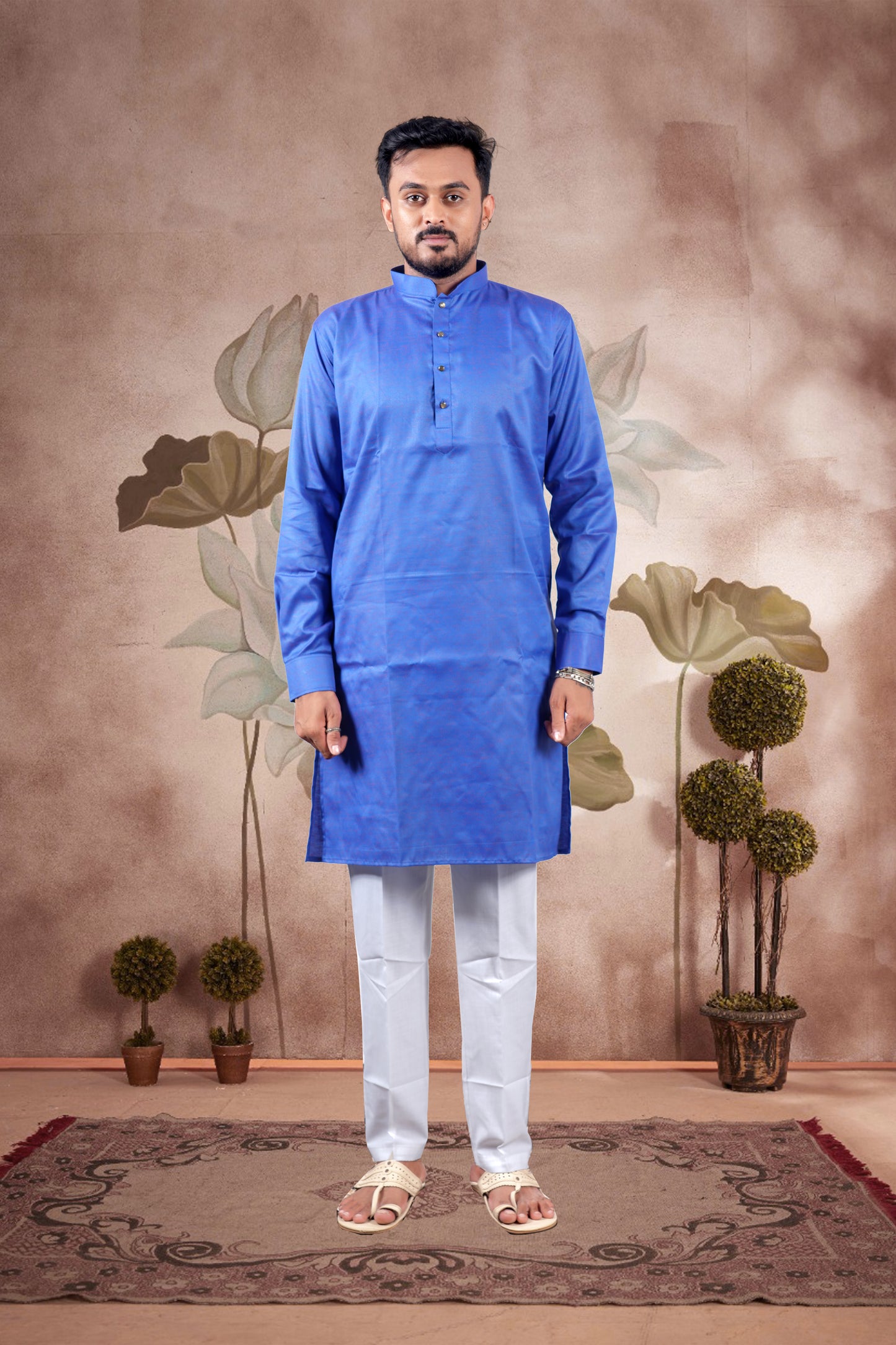 Royal Blue Solid Cotton Kurta