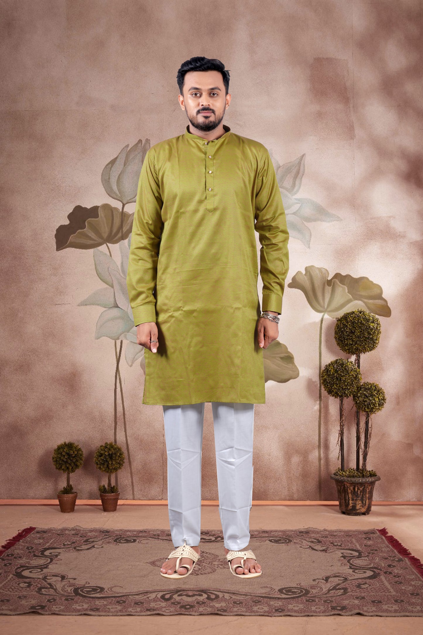 Parrot Green Solid Cotton Kurta