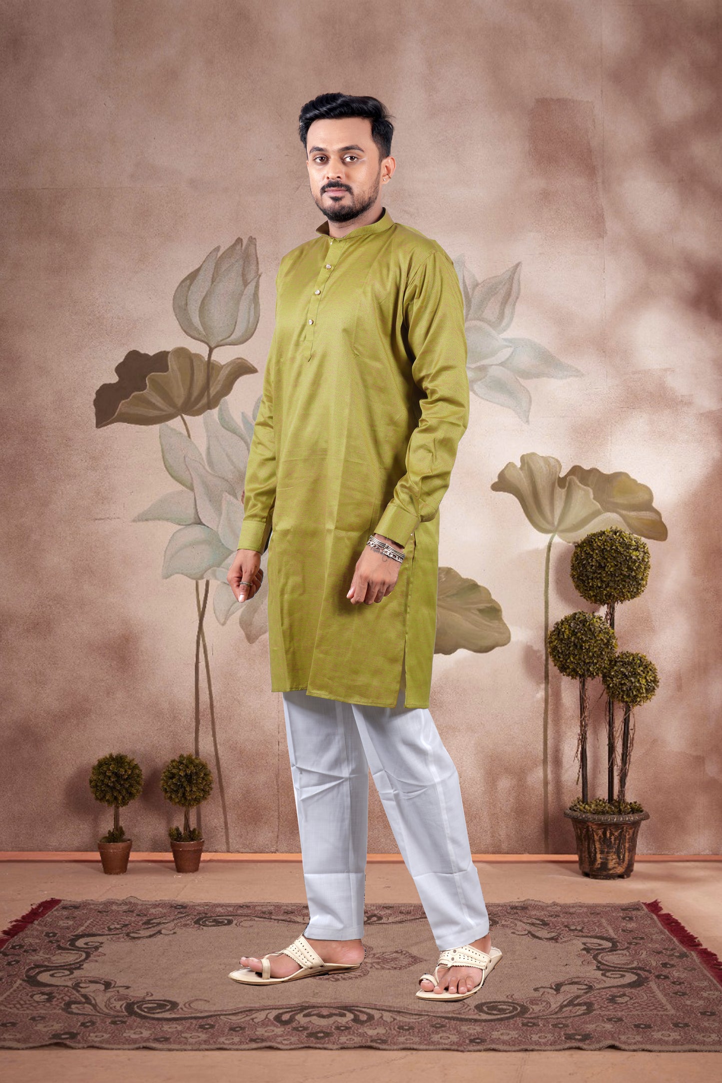 Parrot Green Solid Cotton Kurta
