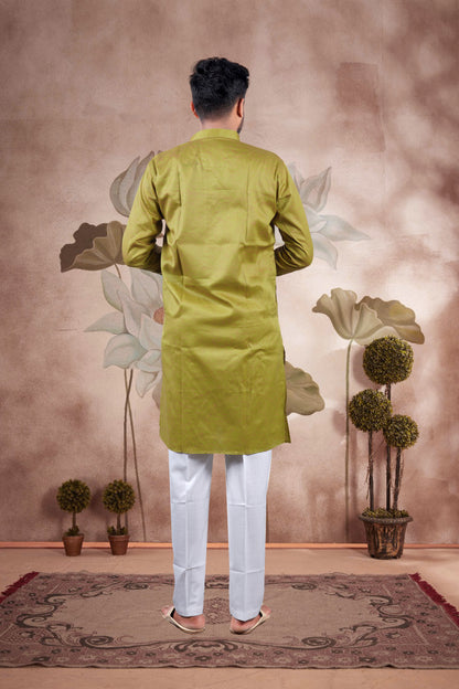 Parrot Green Solid Cotton Kurta