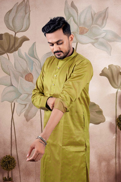 Parrot Green Solid Cotton Kurta